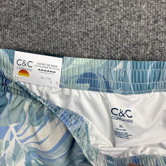 C&C California Shorts Mens XL Blue Green Tropical Leaf Swim Trunks Boardshorts - Picture 2 of 6